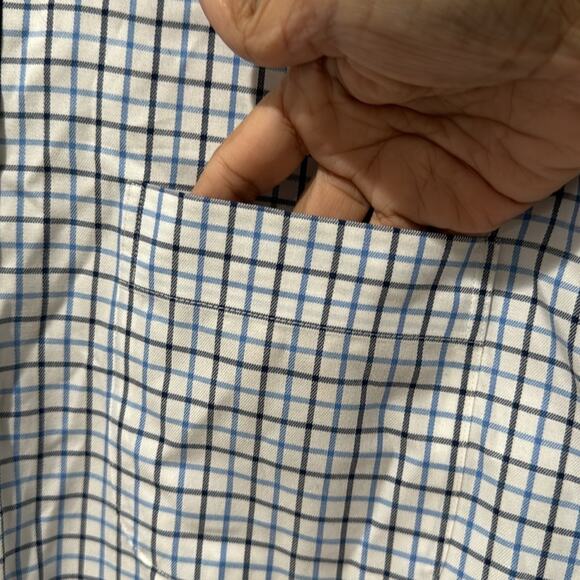 Peter Millar Button Down Cotton Long Sleeve Size XL Color White Blue Black Plaid - Picture 5 of 10